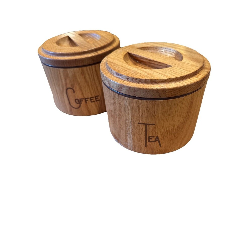 Cornwall Industries Oak Wood Canister Set 2pc Coffee Tea Humidity Seal USA As Is